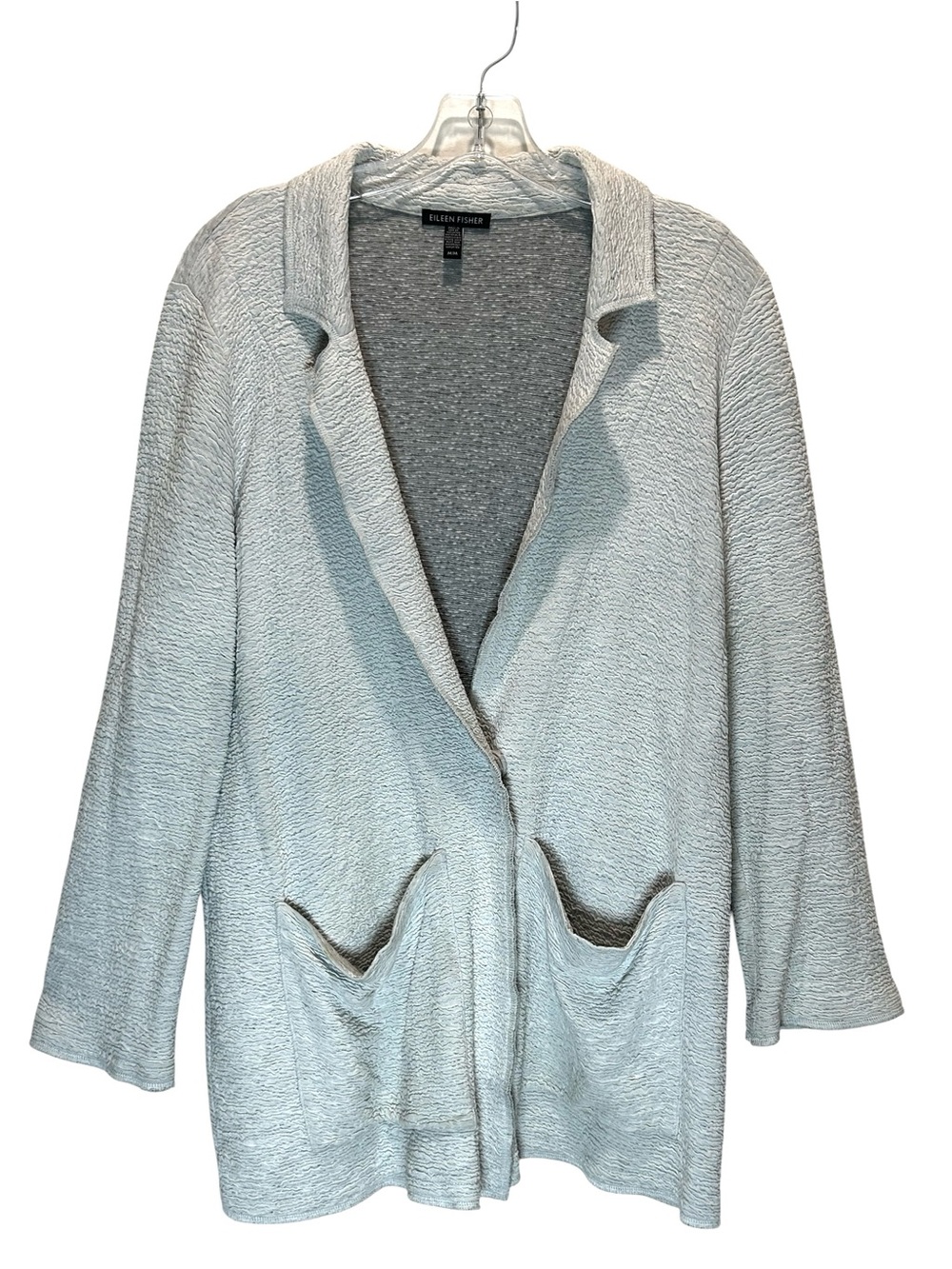 Eileen Fisher Stone Gray Tencel Jacquard Textured Knit Blazer Jacket - Medium